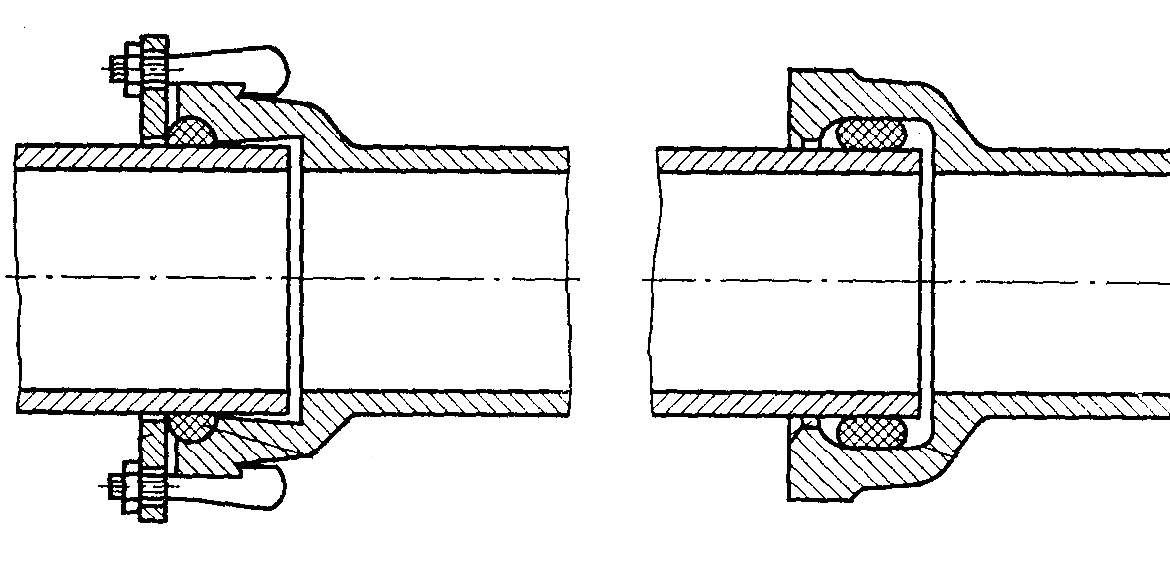 Проверка фланцевых соединений. Фланцевое соединение трубопроводов с резиновым уплотнением. Фланцевое соединение трубопроводов чертеж. Раструбное соединение чертеж. Раструбное соединение чугунных труб схема.